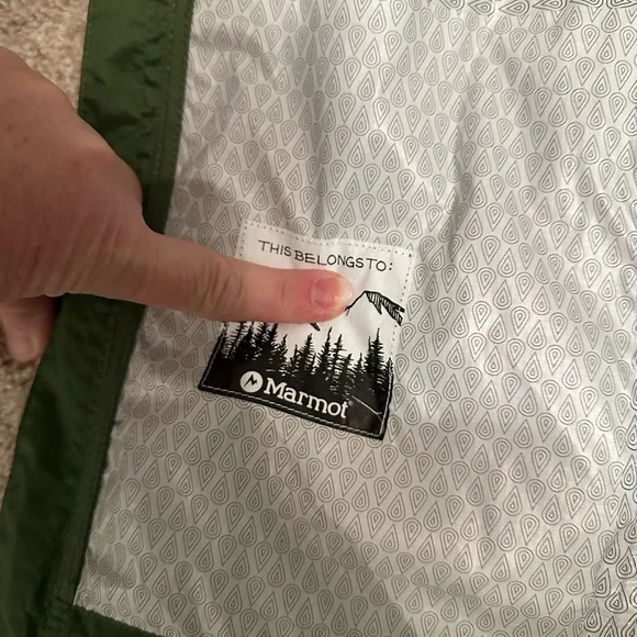 Marmot Kids PreCip Eco Jacket in Storm/Cilantro, size M.